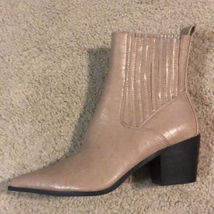 Tan faux alligator skin heeled booties